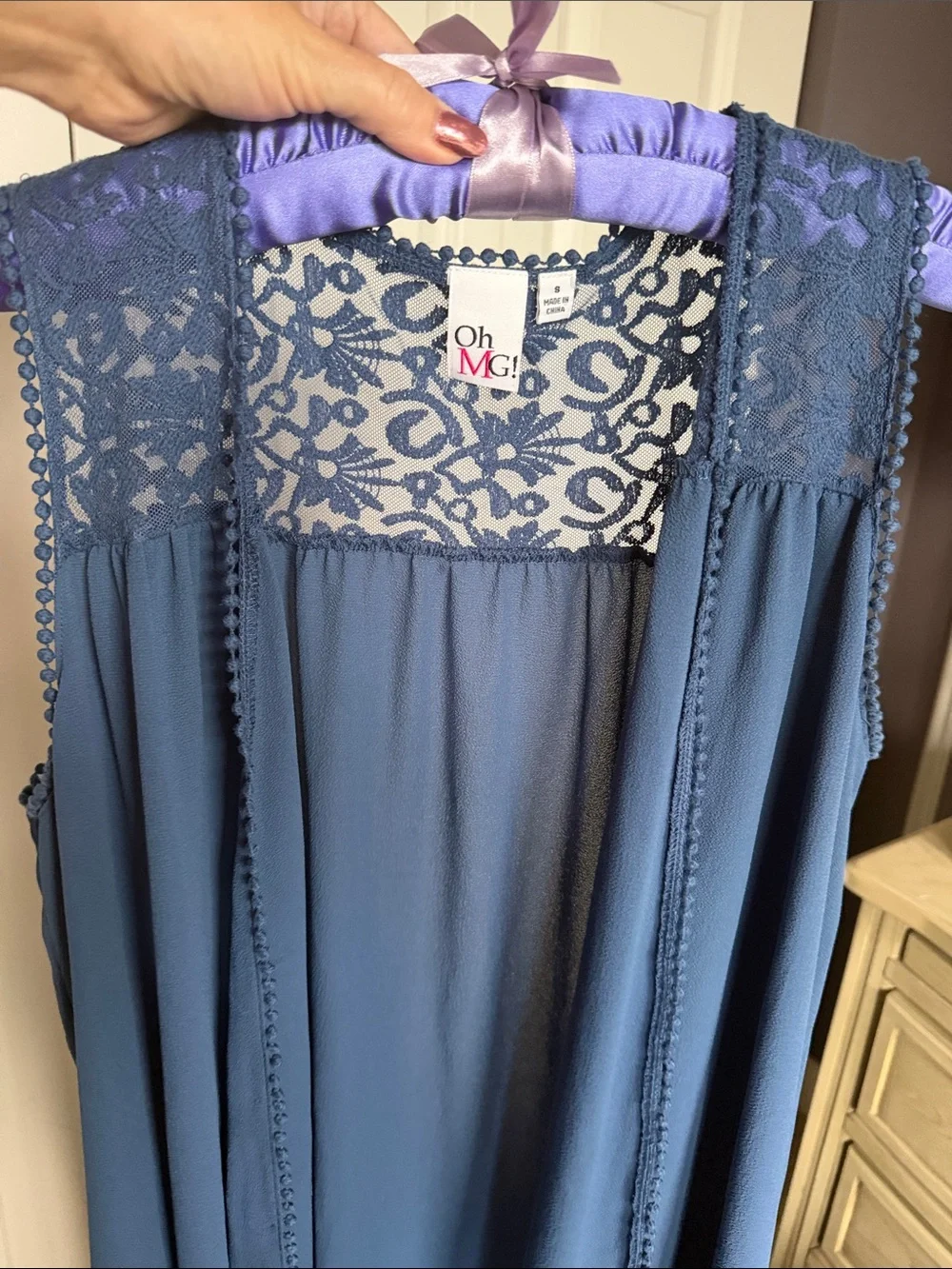 Sleeveless Navy Lace-Back Open Coverup Tunic